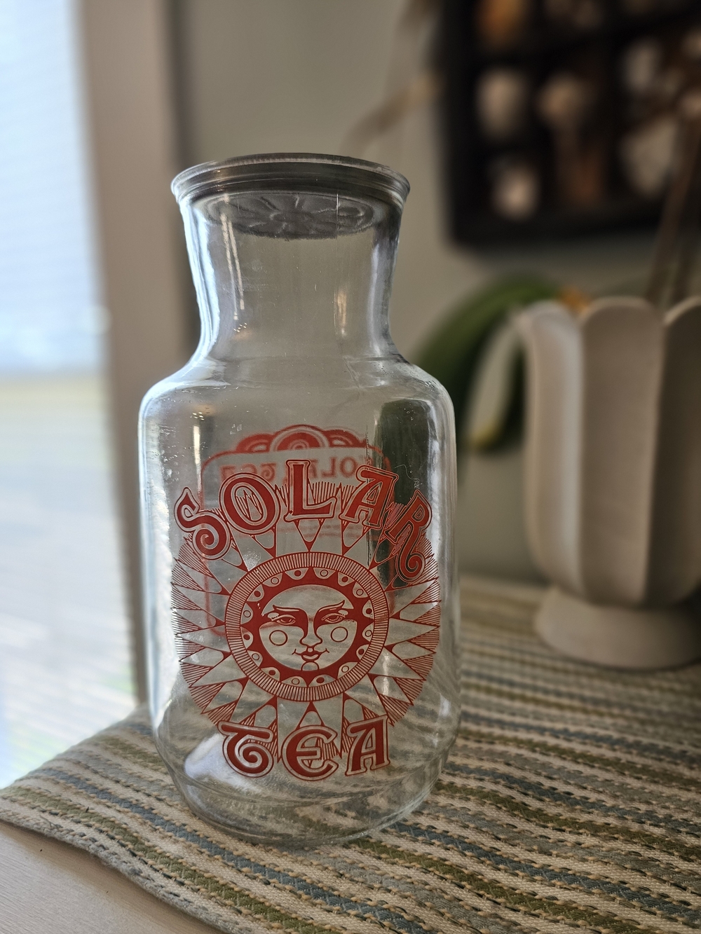 Solar Tea Glass Anchor Hocking Jar with Red Sun Graphic